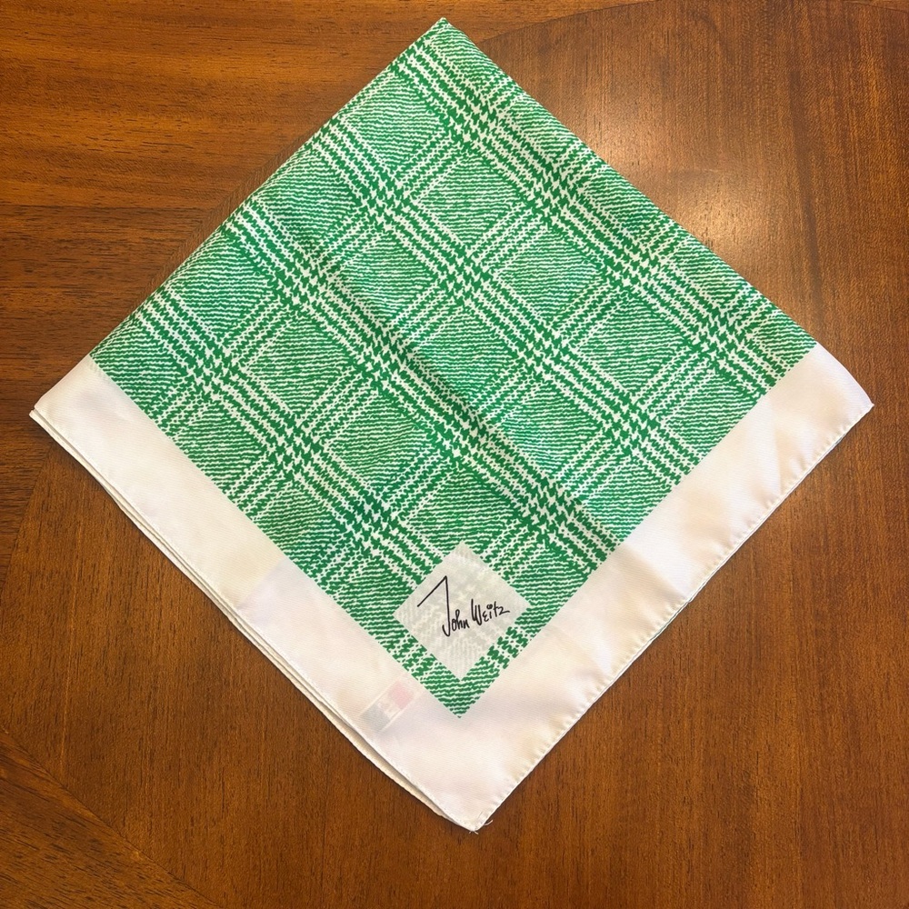 Vintage John Weitz Green and White Plaid Scarf